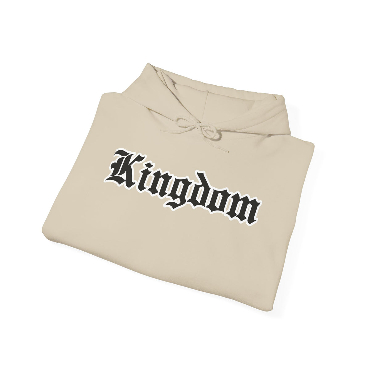 Kingdom Graphic Hoodie — Gothic Logo Pullover with Back Emblem