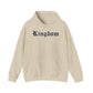Kingdom Graphic Hoodie — Gothic Logo Pullover with Back Emblem