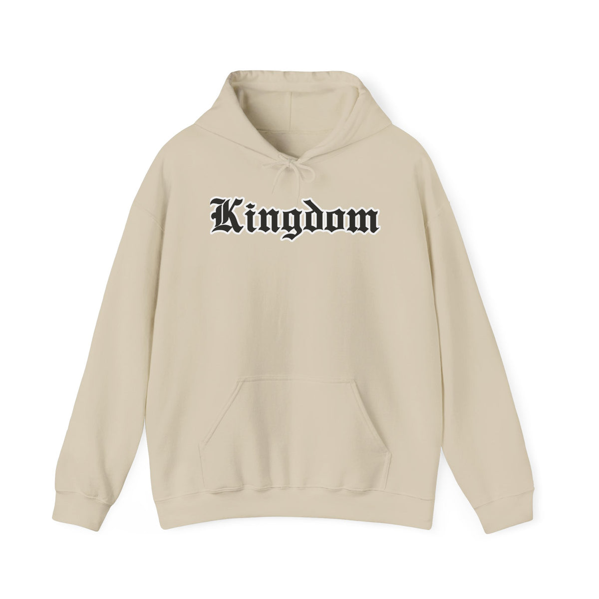 Kingdom Graphic Hoodie — Gothic Logo Pullover with Back Emblem