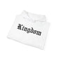 Kingdom Graphic Hoodie — Gothic Logo Pullover with Back Emblem