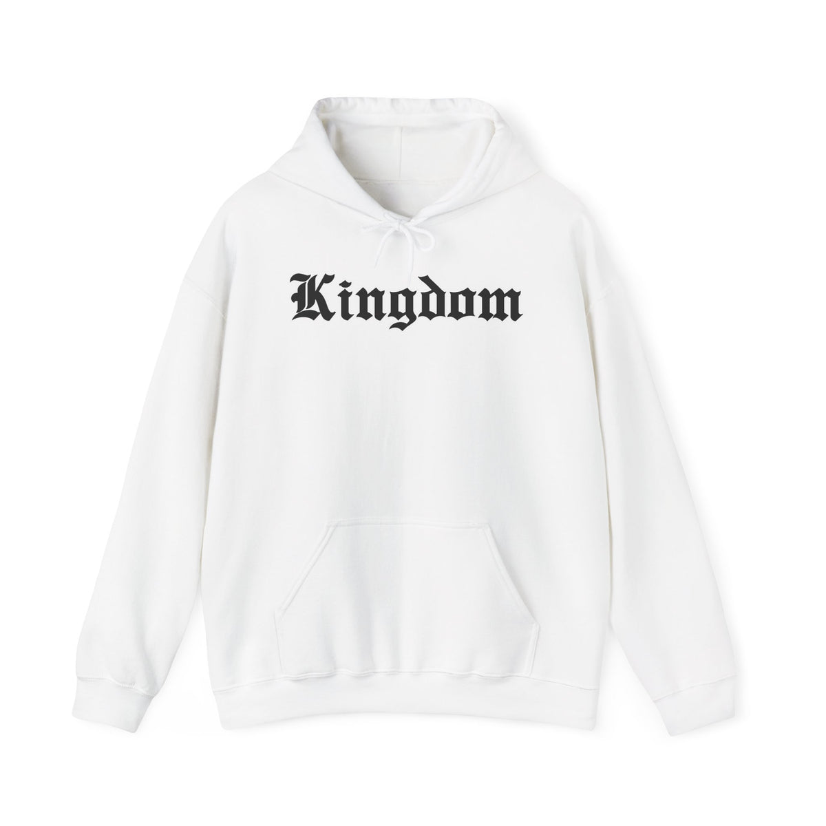 Kingdom Graphic Hoodie — Gothic Logo Pullover with Back Emblem