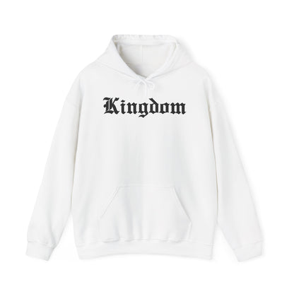 Kingdom Graphic Hoodie — Gothic Logo Pullover with Back Emblem