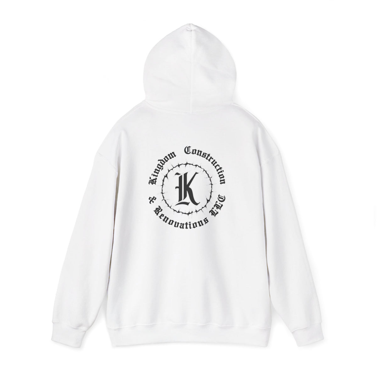 Kingdom Graphic Hoodie — Gothic Logo Pullover with Back Emblem