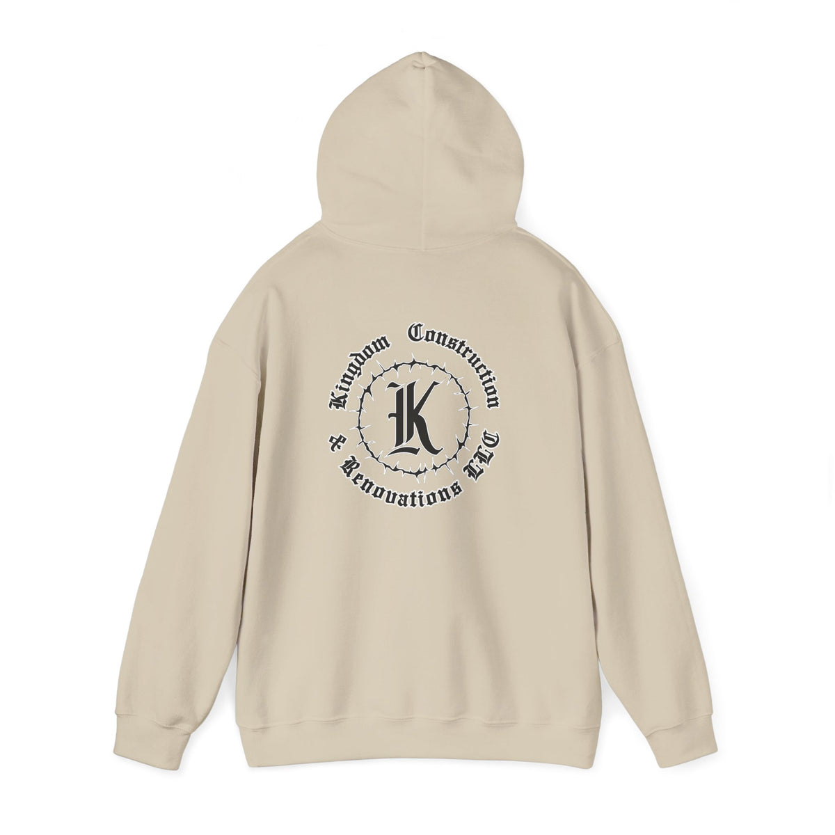 Kingdom Graphic Hoodie — Gothic Logo Pullover with Back Emblem