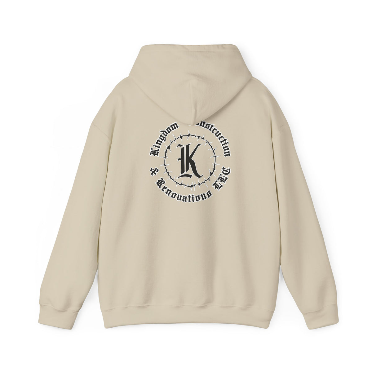 Kingdom Graphic Hoodie — Gothic Logo Pullover with Back Emblem