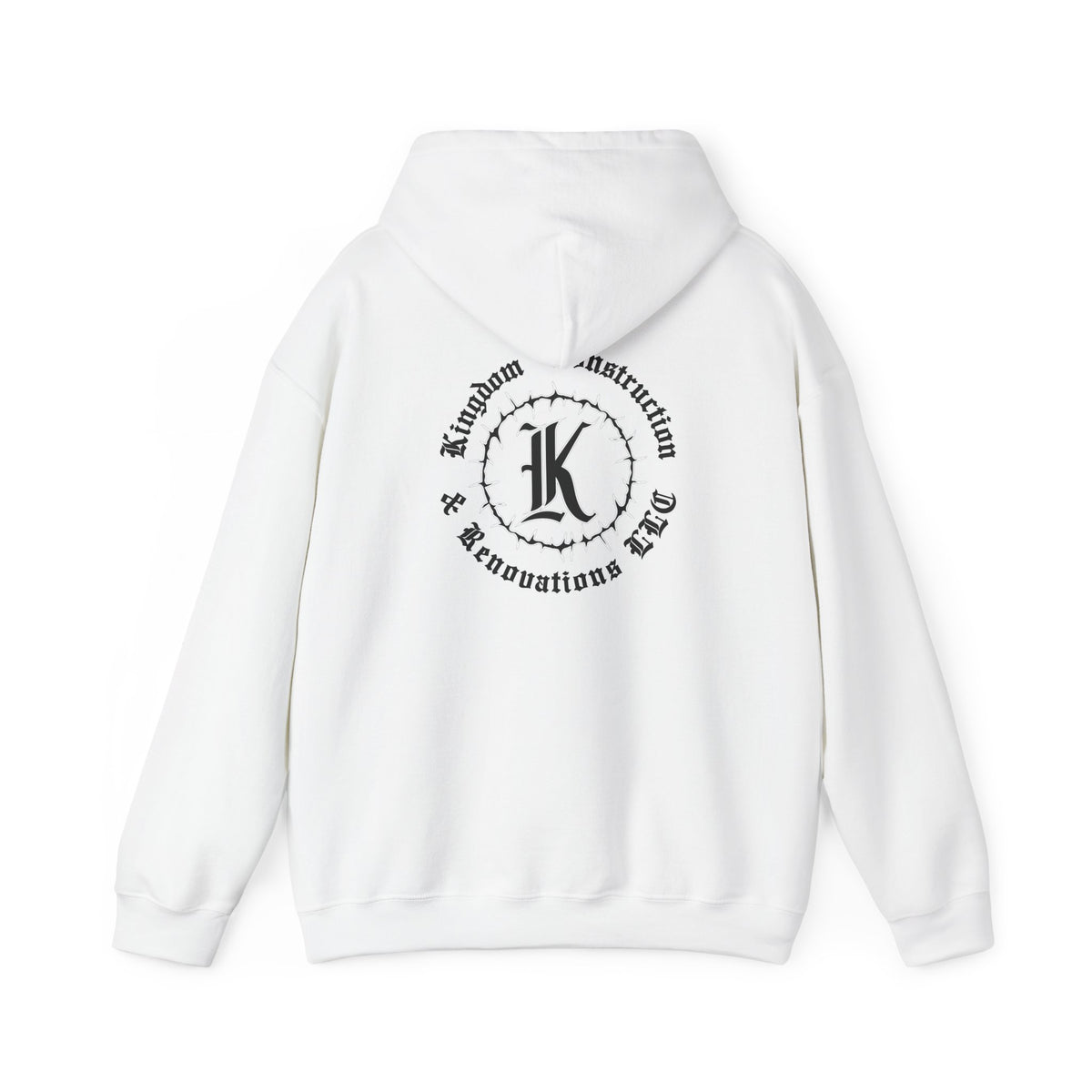 Kingdom Graphic Hoodie — Gothic Logo Pullover with Back Emblem